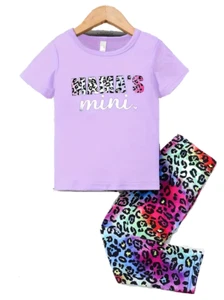 New Boutique Girls 6 Purple Leopard Mama's Mini Short Sleeve Pants Set - Picture 1 of 4