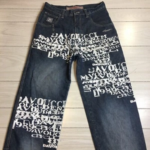 Rare Davoucci Hiphop Baggy Relaxed Loose Denim Jeans Logo All Over SZ 32X33 - Picture 1 of 11
