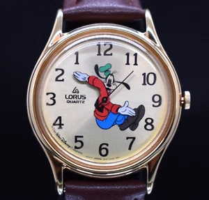 Vtg LORUS SEIKO Disney Backward Goofy Watch Gold Tone NEW BATTERY & NEW BAND - Picture 1 of 10