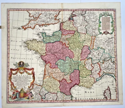 FRANCE GALLIA 1730 MATTHAUS SEUTTER LARGE NICE ANTIQUE MAP 18TH CENTURY - Image 1 of 4