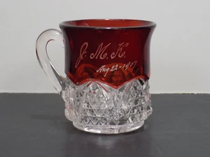 Duncan U.S. Glass Button Arches Ruby Stained EAPG Souvenir Mug J.M.K. 1907 - Picture 1 of 6