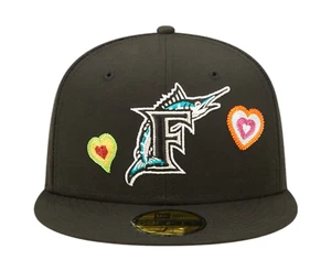 FLORIDA MARLINS NEW ERA HAT 59FIFTY CHAINSTITCH FITTED CAP PINK UNDER VISOR H18 - Foto 1 di 6