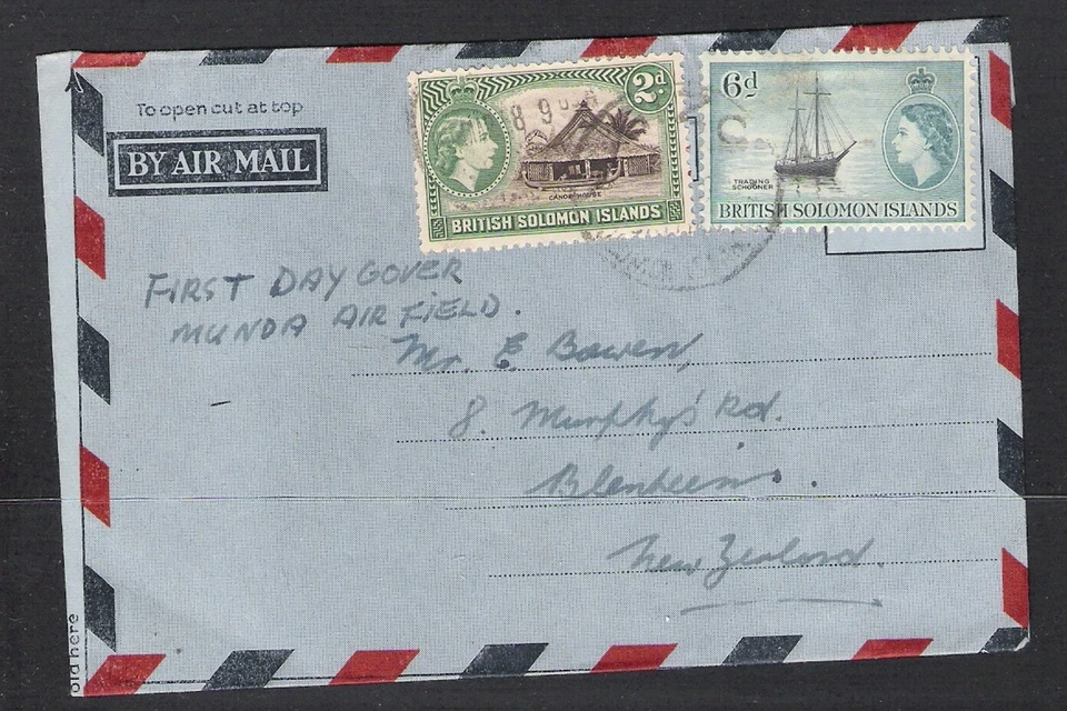 BRITISH SOLOMON ISLANDS 1968 MUNDA AIRFIELD FDC TO NEW ZEALAND (U) - Image 1 of 1