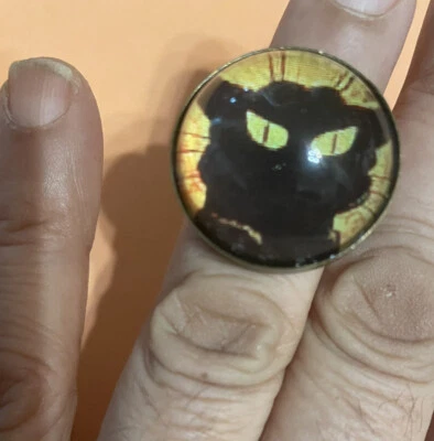 CHAT NOIR Black Cat vintage finish Ring - adjustable band - Size 8 - Image 1 of 2