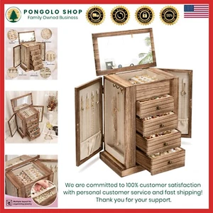 Joyero de madera grande con espejo y 5 cajones para mujer almacenamiento orga... - Imagen 1 de 9