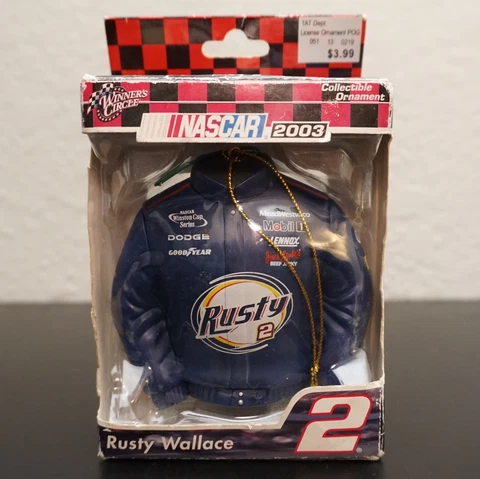 Rare Rusty Wallace #3 Blue Jacket Collectible NASCAR Christmas Ornament Trevco Cover