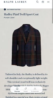 $2495 Ralph Lauren Etiqueta Púrpura 42L Hadley Blazer Chaqueta RRL Abrigo Cuero a Cuadros Foto 1 de 4