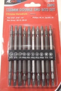 Screwdriver Bits 10pc Double End Hex Driver Shank Long Phillips Flat Star Driver - Picture 1 of 2