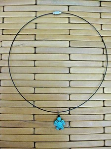 SEA TURTLE HOWLITE TURQUOISE BLACK CABLE TWIST ON NECKLACE CHOKER 17.5 INCH - Picture 1 of 3
