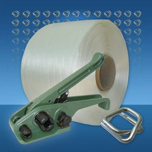 19 mm Umreifungsset, 250 m Textil-Umreifungsband Umreifungsgerät 150 Klemmen - Bild 1 von 3