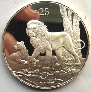 British Virgin 1993 Lion 25 Dollars Silver Coin,Proof - Picture 1 of 2