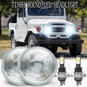 Pair 7inch Round Led Headlights For TOYOTA LAND CRUISER FJ40 FJ60 J80 1965-1985* - Picture 1 of 22