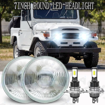Pair 7inch Round Led Headlights For TOYOTA LAND CRUISER FJ40 FJ60 J80 1965-1985* - Image 1 of 4