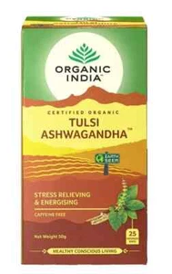 Organic India Tulsi Ashwagandha 25 Tea Bags - Pack of 5 Free Shipping - Picture 1 of 3