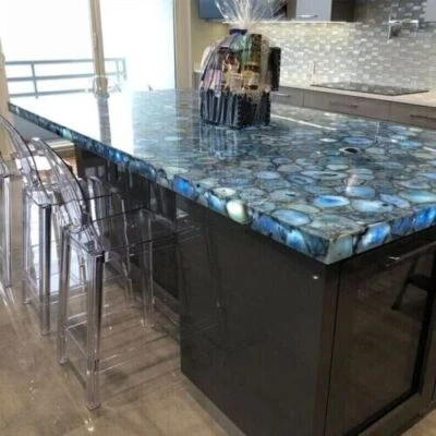 Blue Agate Gemstone Dining Table, Handmade Furniture, Console Bar Counter Decors - Image 1 of 4