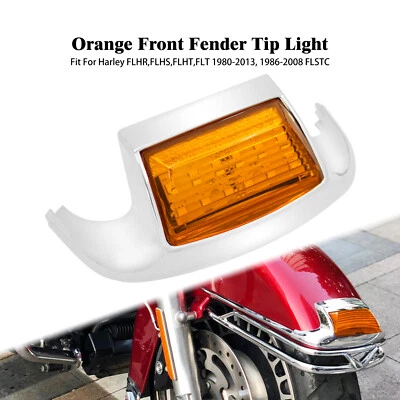 Punta de guardabarros delantero LED con luz de lente ámbar para Harley Electra Road Glide Softail Foto 1 de 4