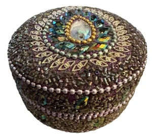 "Anillo o caja de baratijas de colección caja de pastillas boho de 3"" con joyas con pedrería con cuentas" - Imagen 1 de 5