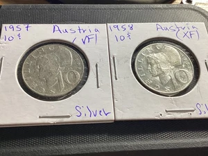 Monete argento 10 scellini Austria 1957 E 1958 # 382 - Foto 1 di 2