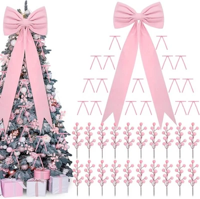 Pink Christmas Tree Decorations Bows and Berry Picks 15.7 x 40 inches,  - Image 1 of 4