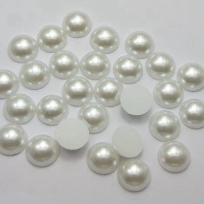 100 Pure White Acrylic FlatBack Half Pearl Bead Flat Back 12mm Scrapbook Craft - Image 1 of 4
