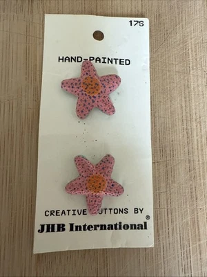 Vintage JHB International Hand-Painted Starfish Buttons Pink Orange 7/8” - Image 1 of 4