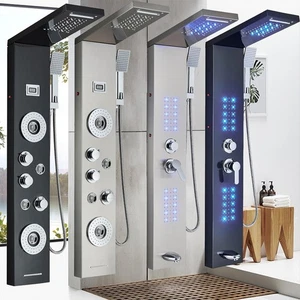 Edelstahl LED Duschsäule Regendusche Massage mit thermostat Duschpaneel Badarmat - Bild 1 von 154