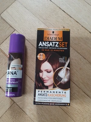Haarfarbe Diadem Ansatzset A3 rotbraun und Isana Ansatzspray dunkelbraun neu - Bild 1 von 4