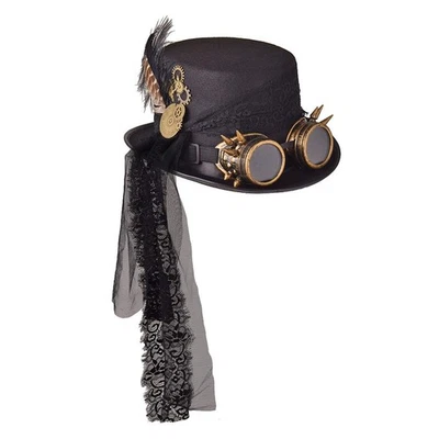 Unisex Gótico Steampunk Top Sombreros con Gafas Sombrero Halloween 58cm Negro 3 Foto 1 de 4