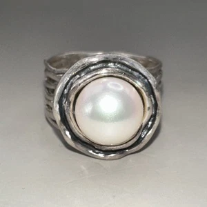 Fresh Water Pearl Halo Set Sterling Silver Ring Size 8 (8g) - Picture 1 of 10