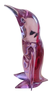 Glass Penguin Sculpture Abstract Art Figurine in Pink Violet Tones - Picture 1 of 4