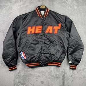 Vintage Miami Heat Jacket Mens XL STARTER Satin Bomber Snap Black Orange NBA USA - Picture 1 of 21
