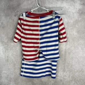 Hanna Andersson Blue Red Striped Short Johns Pajama Set Size 8 - Picture 1 of 5