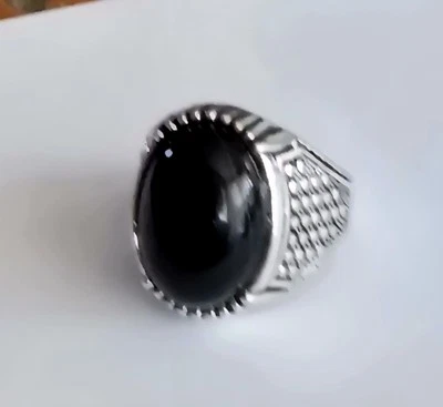 JUEGO BISEL NEGRO ÓNIX CALIDAD TITANIO PLATA NUEVO TALLA 9 ANILLO SHOWSTOPPER PARA HOMBRE Foto 1 de 4
