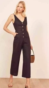 REFORMATION VERA BUTTON FRONT Linen Fitted SLEEVELESS Pockets JUMPSUIT S XS - Picture 1 of 10