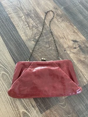 Mundi Chain Strap Red Leather Clutch - Image 1 of 4