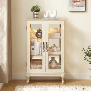 2-Doors Lighted Display Cabinet w/Adjustable Shelves, 3-Tier Bookcase Case - Picture 1 of 69