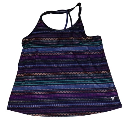 Regata Old Navy Active atlética racerback listrada seca roxa azul M - Imagem 1 de 4