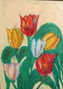 Antique realist pastel painting flowers still life - Picture 1 of 20