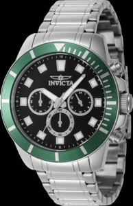Invicta Men's Pro-Diver Watch 45MM Stainless Case Chrono Black Dial Green Bezel - Picture 1 of 4