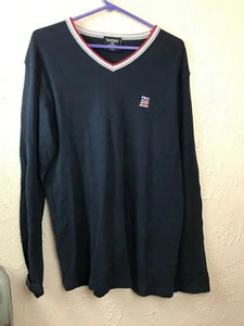 Vintage Tommy Hilfiger Men's V-Neck Cotton Sweater Flag Tommy Jeans Size Large - Picture 1 of 3