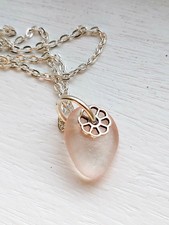 Soft Pink sea glass pendant  silver necklace 