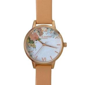 $145 Olivia Burton 30mm Women's Sparkle Floral Watch Leather Band Rose Gold-Tone - Picture 1 of 10
