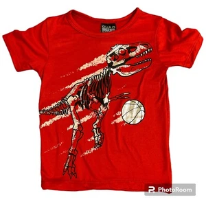 Quad Seven Boys’ Red Dinosaur T-Shirt – Size 4 – Short Sleeve Casual Tee - Picture 1 of 4