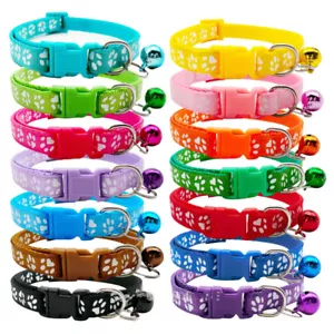 Paw Print Adjustable Puppy / Kitten Collar With Bell - 19 - 32cm - Picture 1 of 18