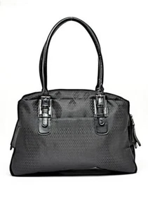 MISSONI Black Nylon 2-Way Zip Tote Bag in Zigzag Weave Leather Handles 16" x 11" - Picture 1 of 10