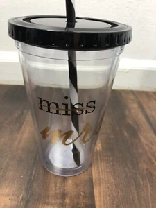 bridal "mrs" tumbler clear-black & gold-16 oz. NEW - Picture 1 of 6