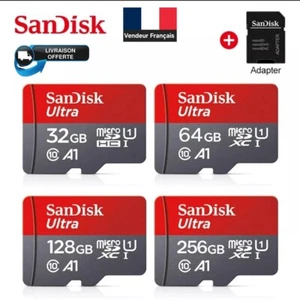 Carte Mémoire Micro SD Sandisk 64, 128, 256, 512 Go + Adaptateur Haute Capacité - Photo 1/19