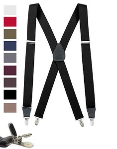 New Fashion Suspender Men, Women, Elastic Clip Adjustable Leather Trim X-Back - Picture 1 of 17