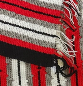 Handmade Blanket, Afghan, Crochet - Red, White, Gray, Black Tribal 48 X 72" - Picture 1 of 3