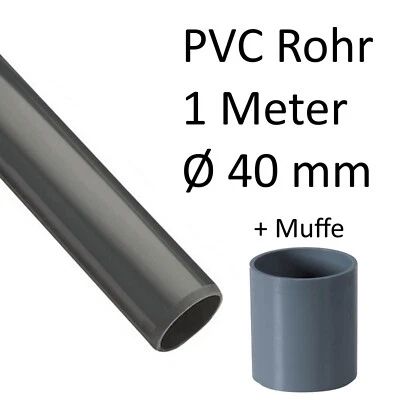 EXCOLO 1m PVC Rohr + Muffe am Stück Ø 40 mm grau PVC Rohrsysteme Pool Landwirtschaft